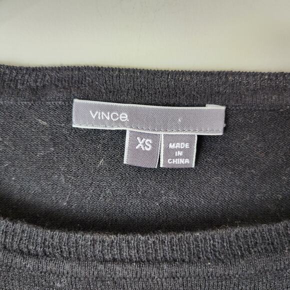Vince Colorblock Stripe Merino Sweater XS Lightweight Wool Black Gray - Picture 5 of 7